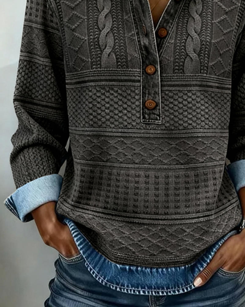 ELSIE™|TEXTURED BUTTON SWEATER