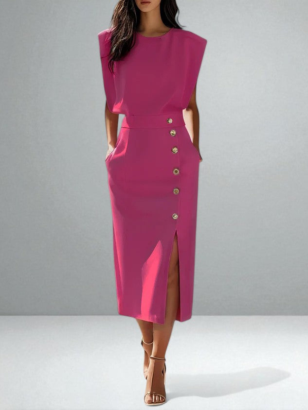 NOEMI™|BUTTON MIDI DRESS