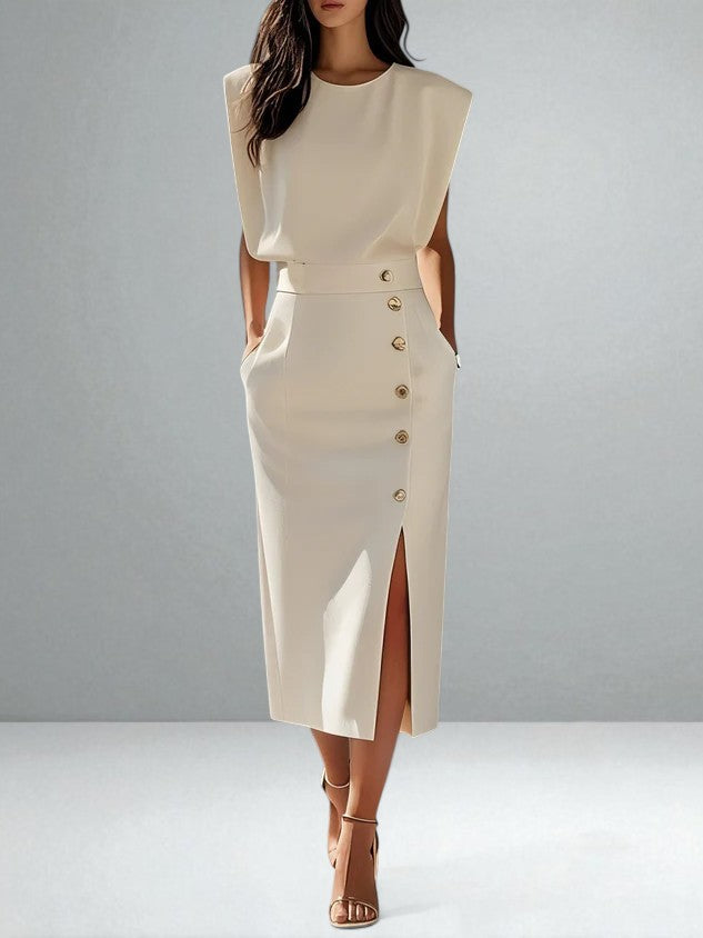NOEMI™|BUTTON MIDI DRESS