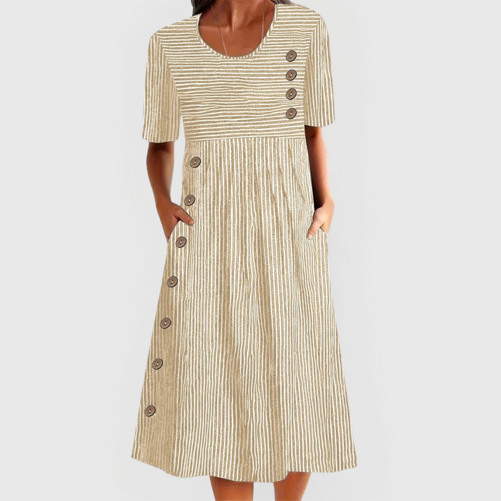 QUINN™|STRIPED MIDI DRESS