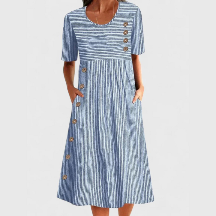 QUINN™|STRIPED MIDI DRESS