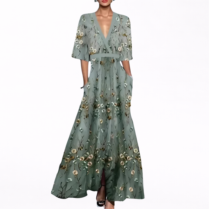 VALENTINA™ | ELEGANT DEEP V-NECK MAXI DRESS