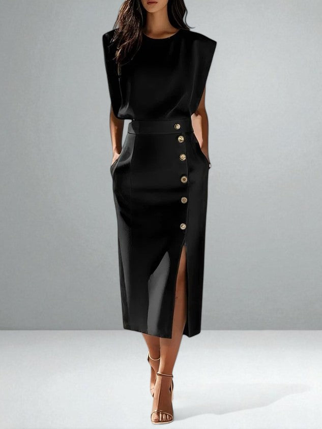 NOEMI™|BUTTON MIDI DRESS