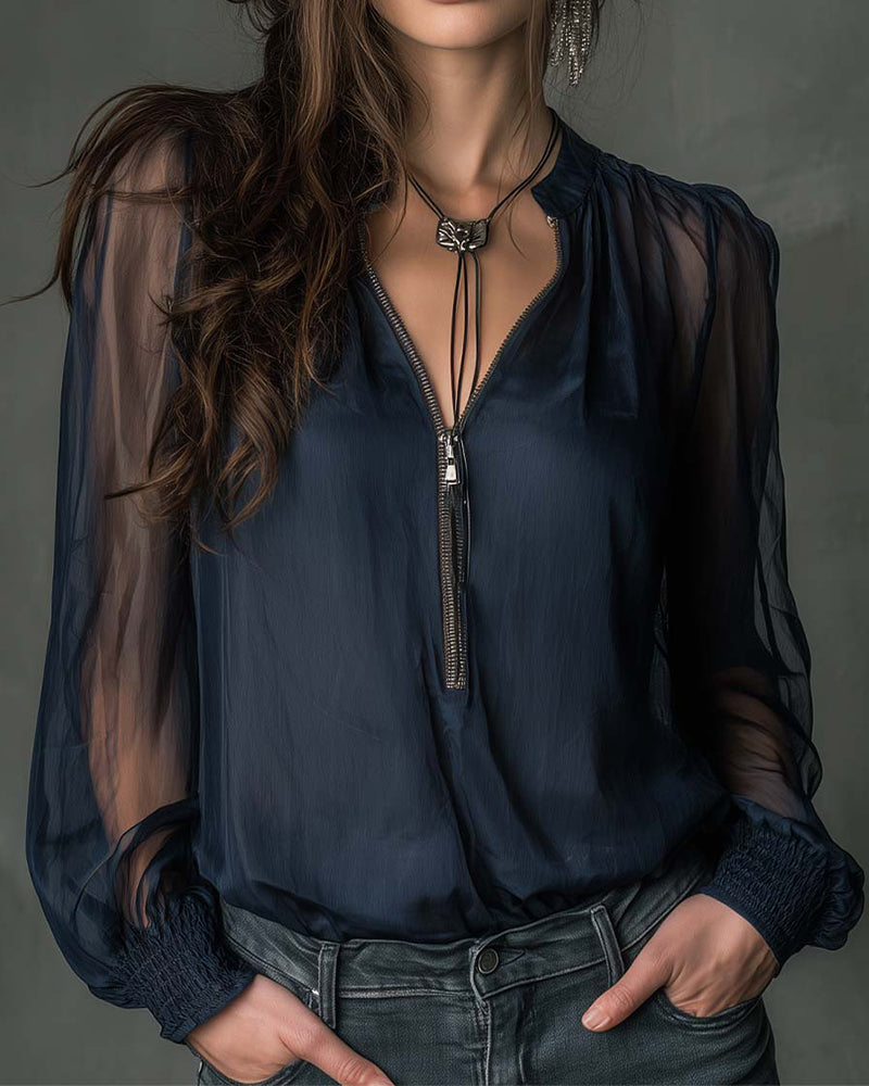 HELEN™ | HALF-ZIP BLOUSE LONG SLEEVE KNIT