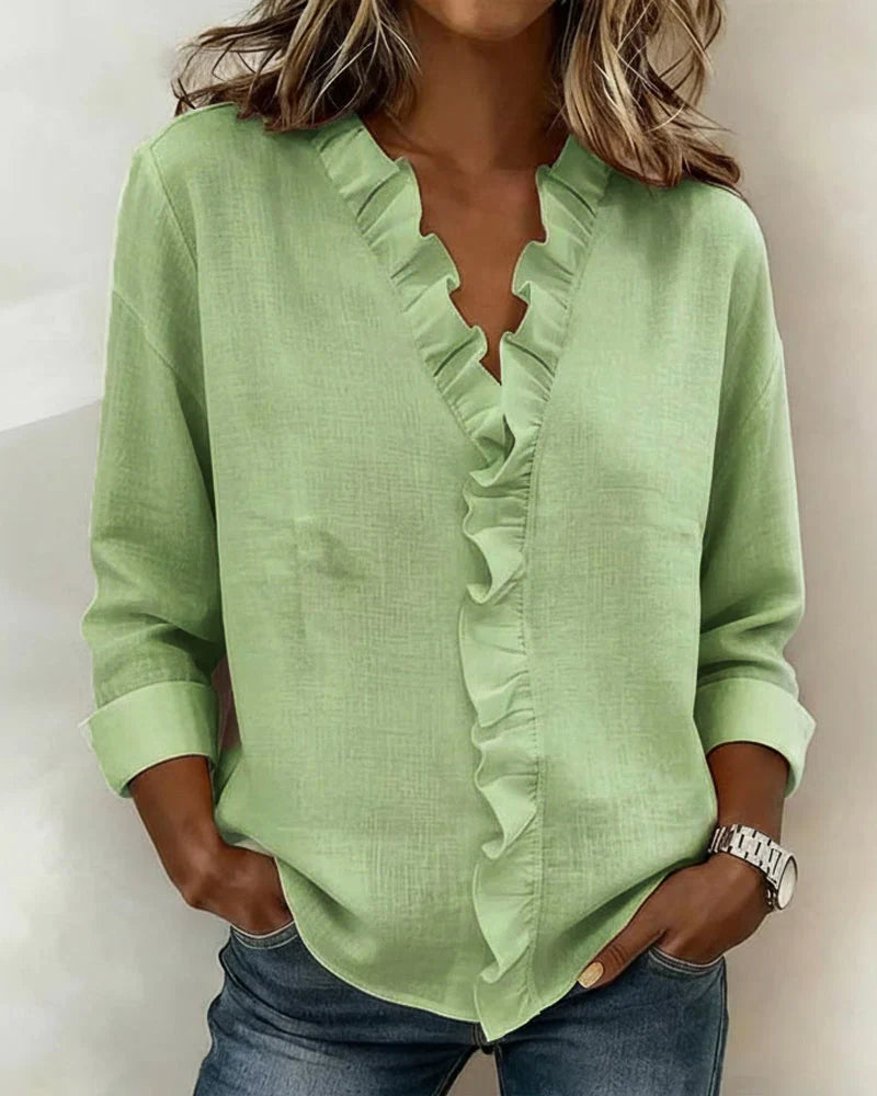 SUSAN™ | BLOUSE WITH RUFFLES, V-NECK AND LONG SLEEVES