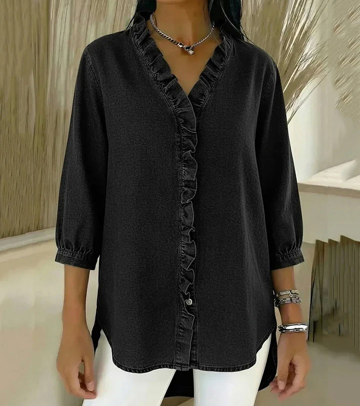 AVERY™|RUFFLE V-NECK BLOUSE