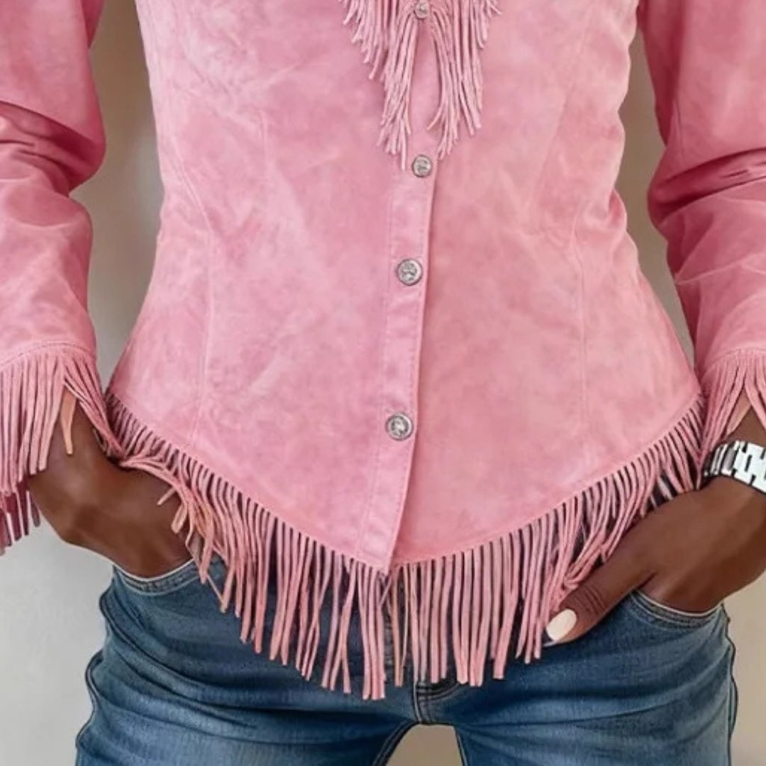 KINSLEY™ | FRINGE SUEDE BUTTON-UP BLOUSE