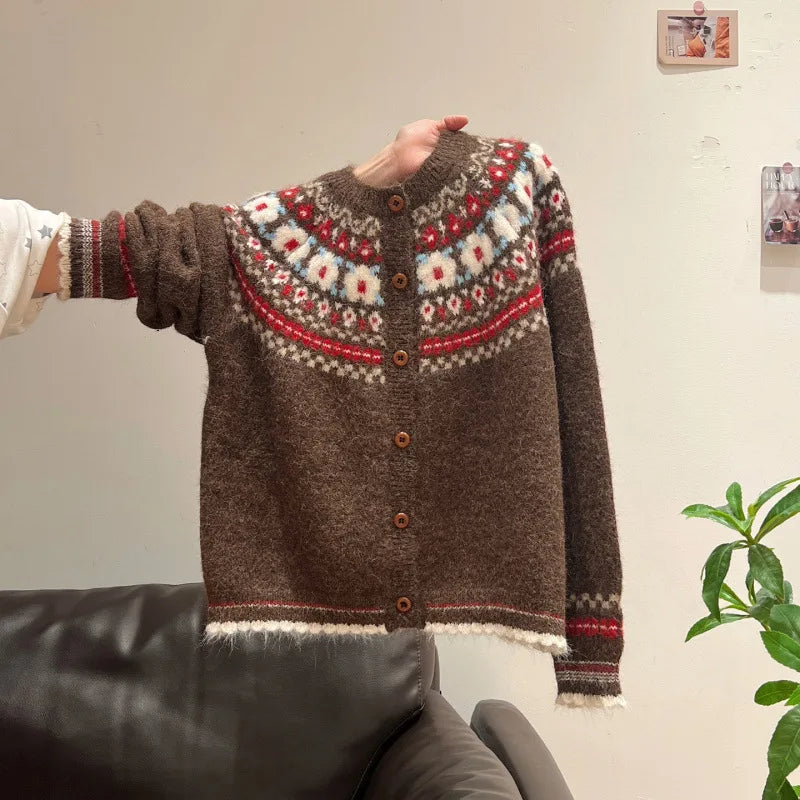 SARAH™|RETRO ROUND NECK CARDIGAN