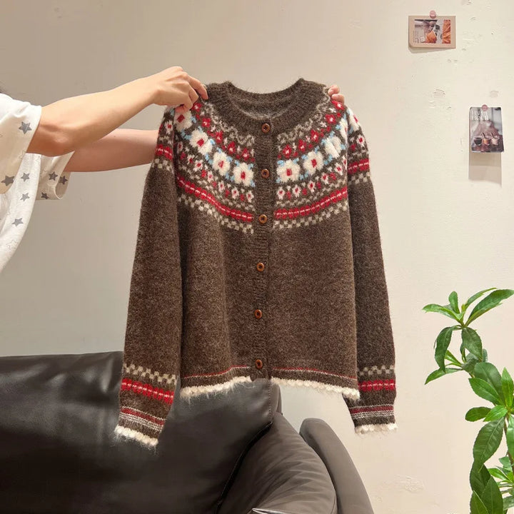 SARAH™|RETRO ROUND NECK CARDIGAN