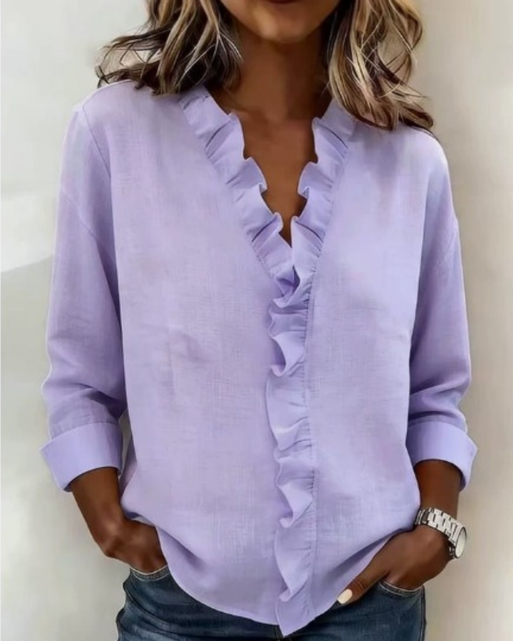 SUSAN™ | BLOUSE WITH RUFFLES, V-NECK AND LONG SLEEVES