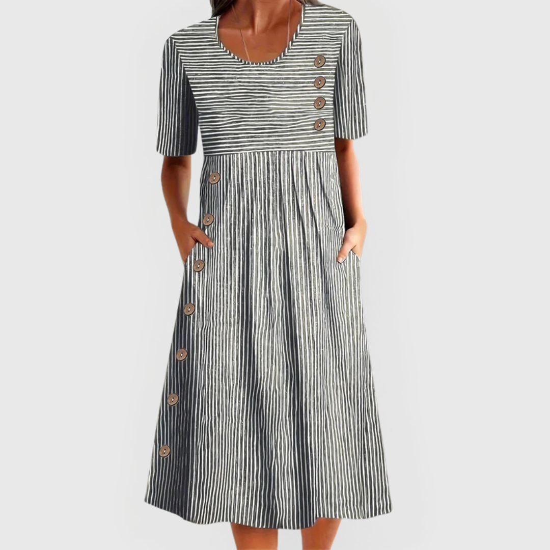 QUINN™|STRIPED MIDI DRESS