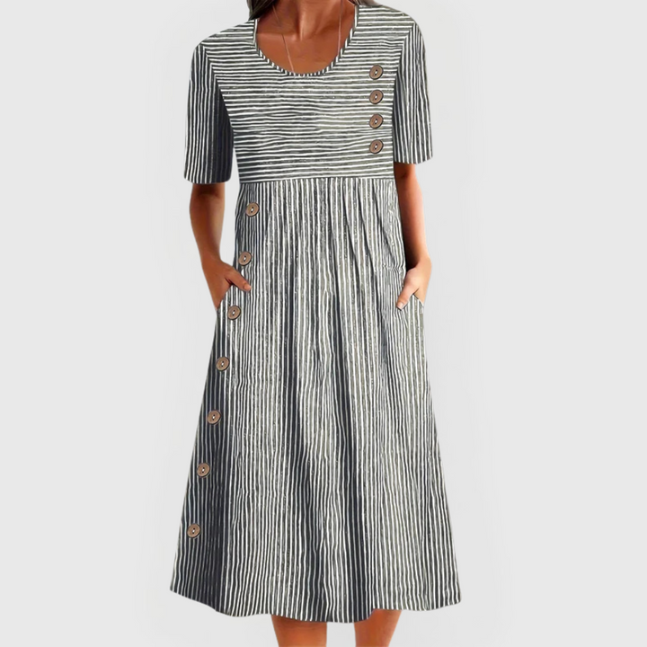 QUINN™|STRIPED MIDI DRESS