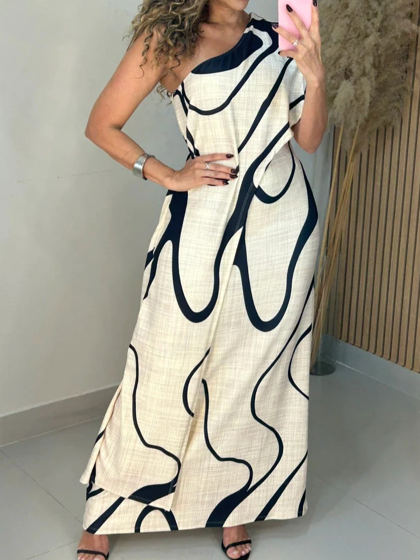 ABSTRACT™|PATTERN OFF-SHOULDER MAXI DRESS