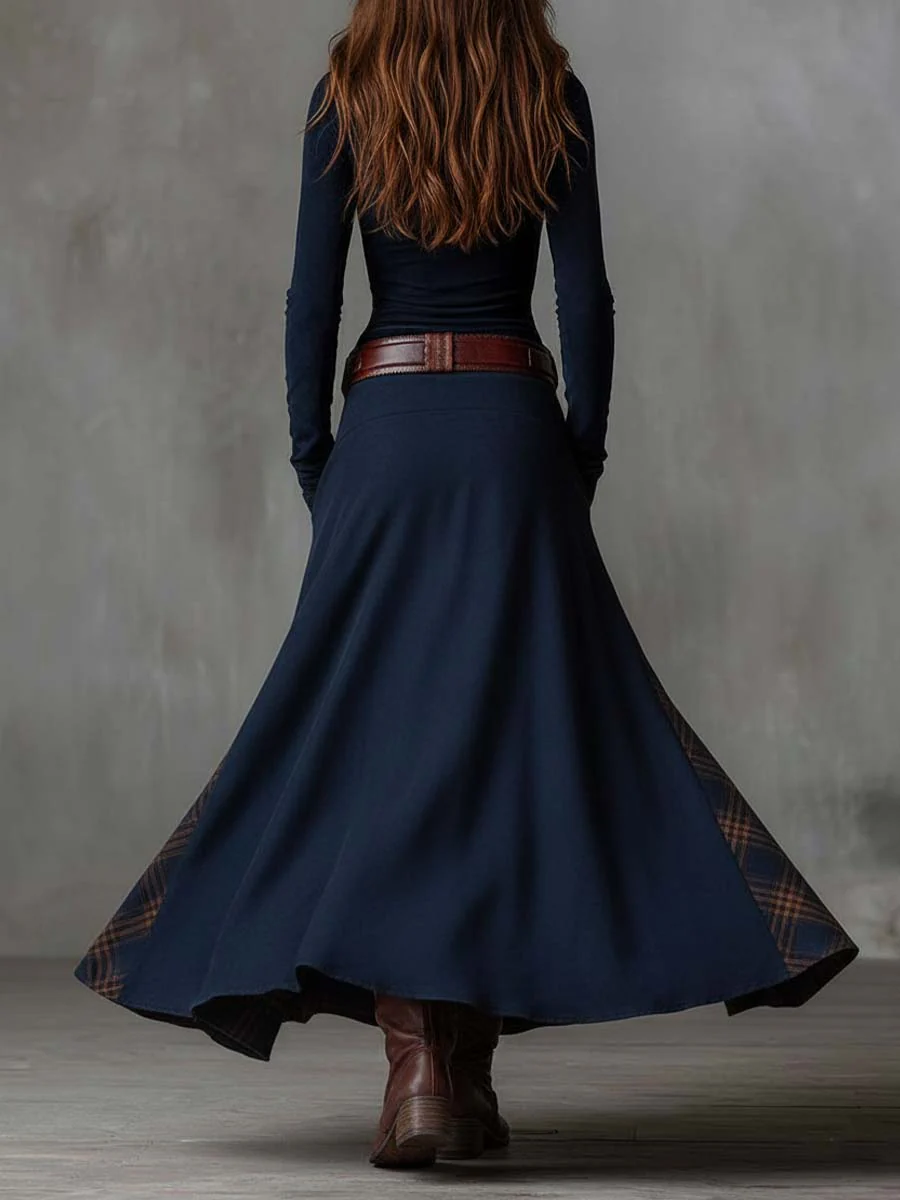 VALERIA™|VINTAGE NAVY CHECK MAXI DRESS