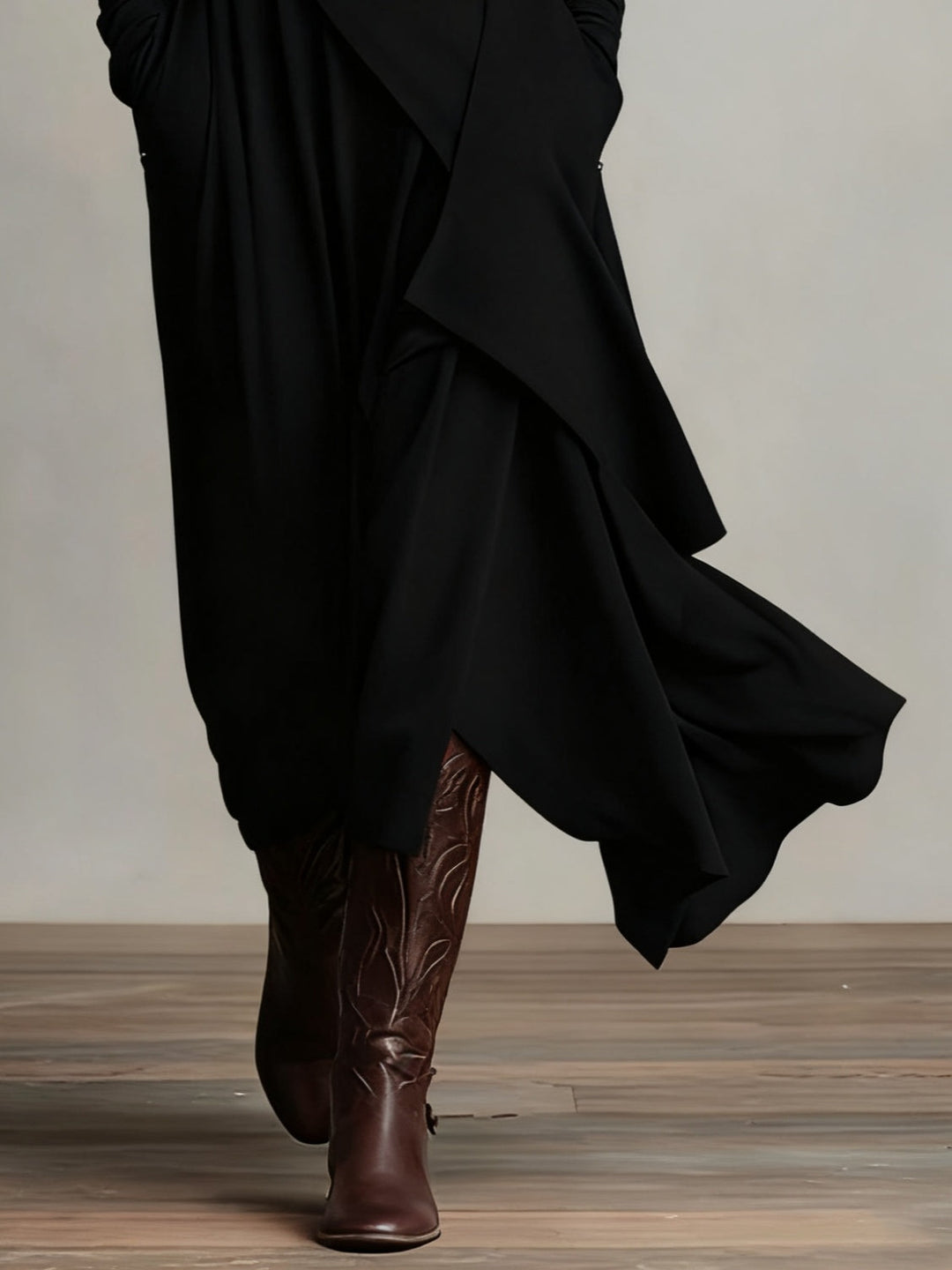 GENEVIEVE™|PLEATED ASYMMETRIC HIGH COLLAR MAXI DRESS