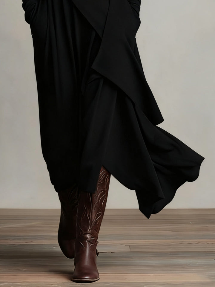 GENEVIEVE™|PLEATED ASYMMETRIC HIGH COLLAR MAXI DRESS