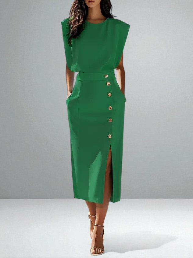 NOEMI™|BUTTON MIDI DRESS