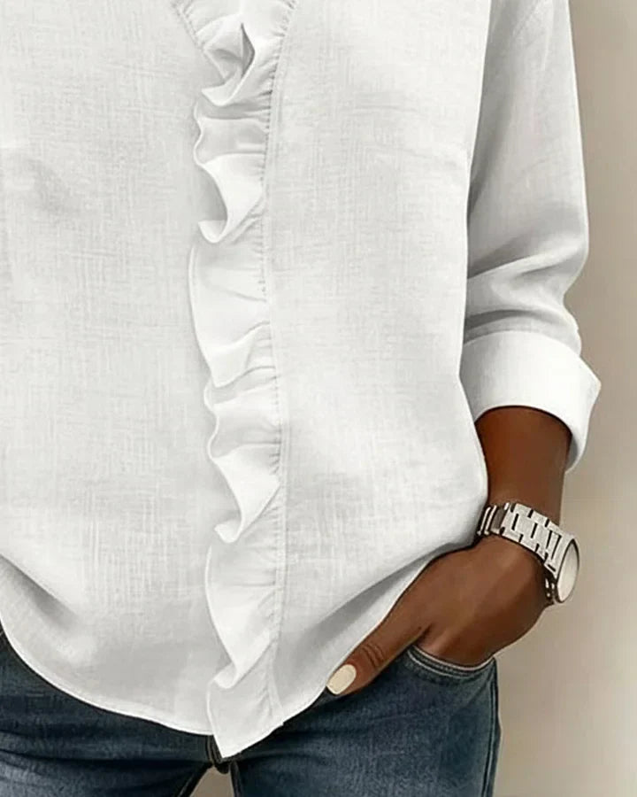 SUSAN™ | BLOUSE WITH RUFFLES, V-NECK AND LONG SLEEVES