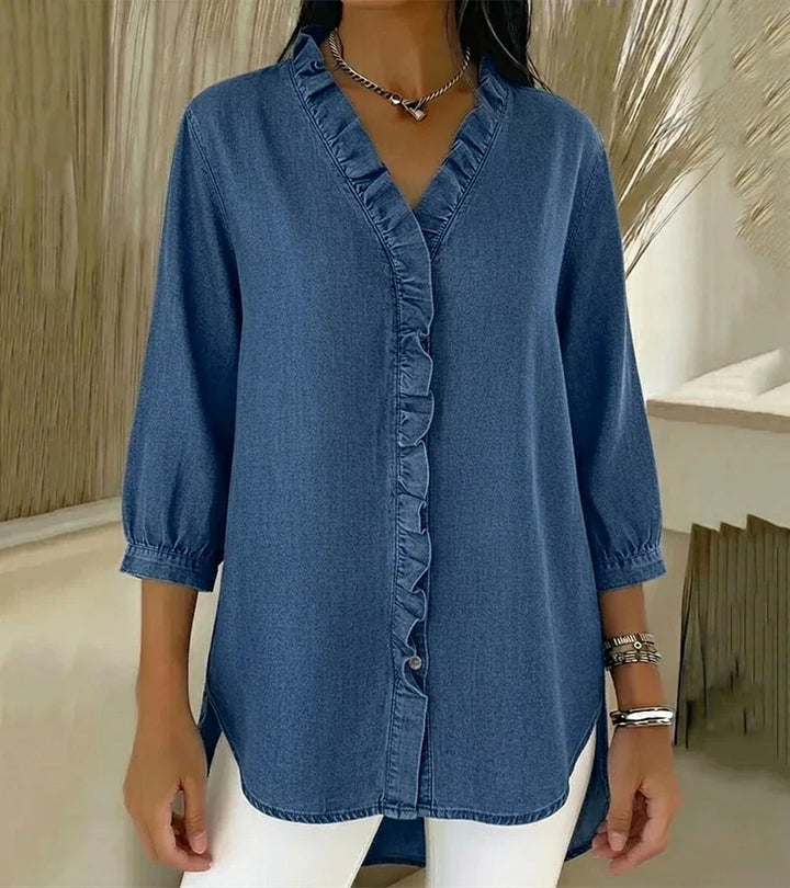 AVERY™|RUFFLE V-NECK BLOUSE