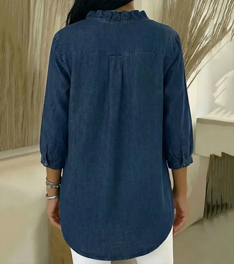 AVERY™|RUFFLE V-NECK BLOUSE