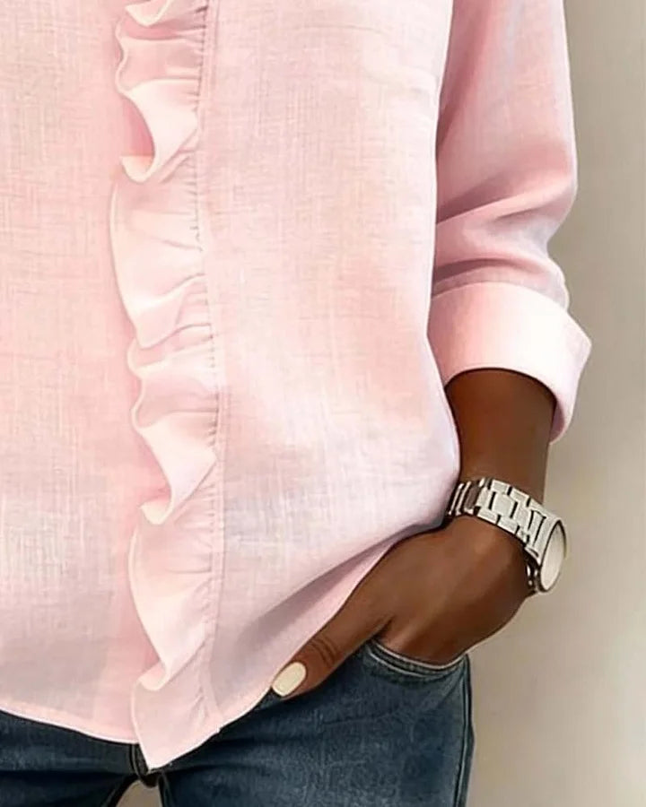 SUSAN™ | BLOUSE WITH RUFFLES, V-NECK AND LONG SLEEVES