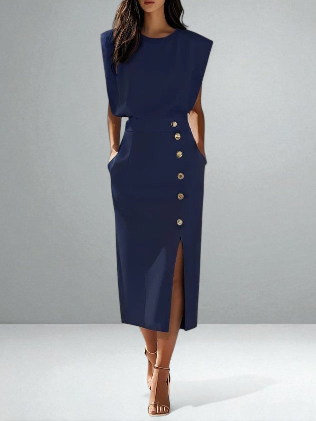 NOEMI™|BUTTON MIDI DRESS