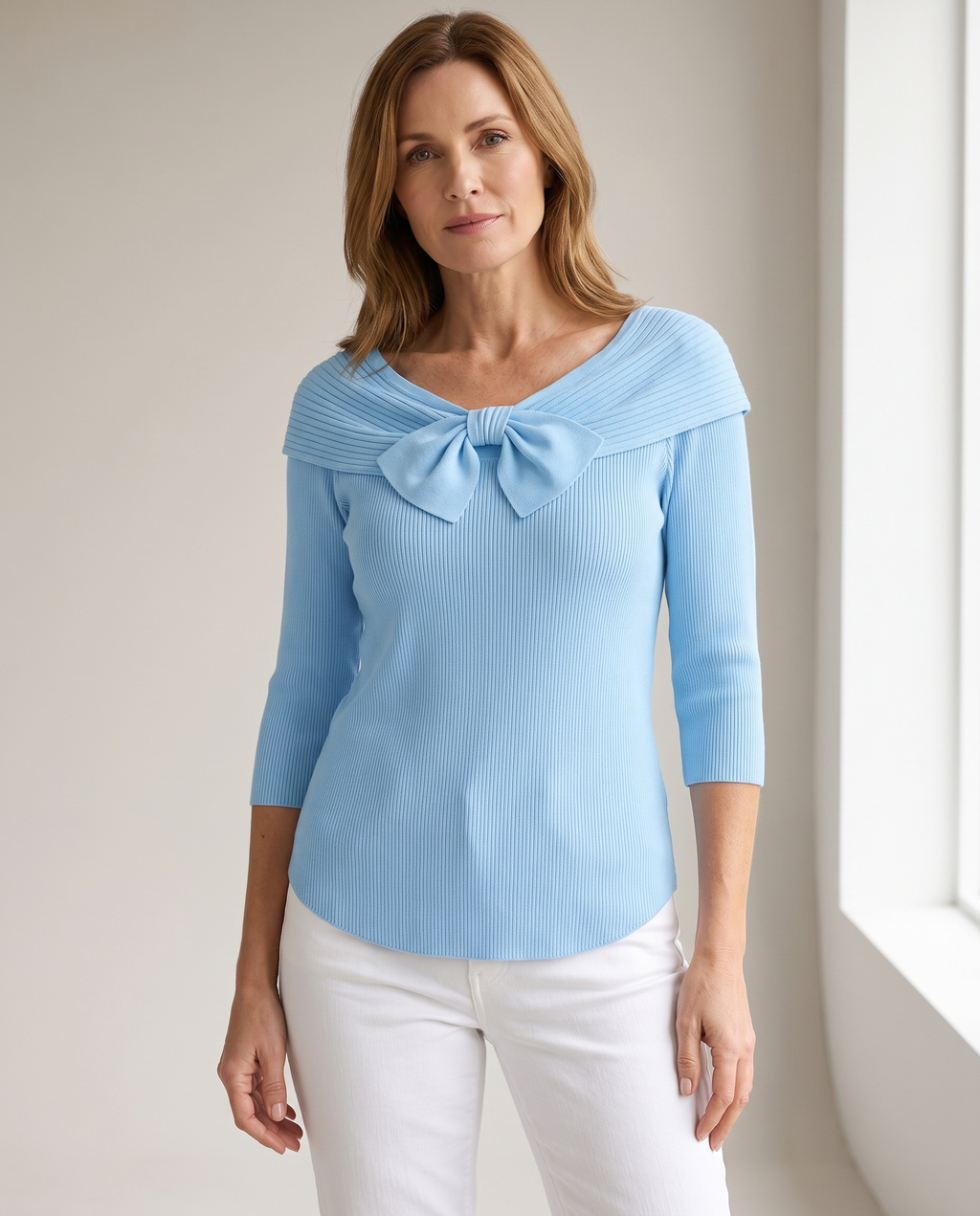 Neeko Bow Detail Sweater in Blue
