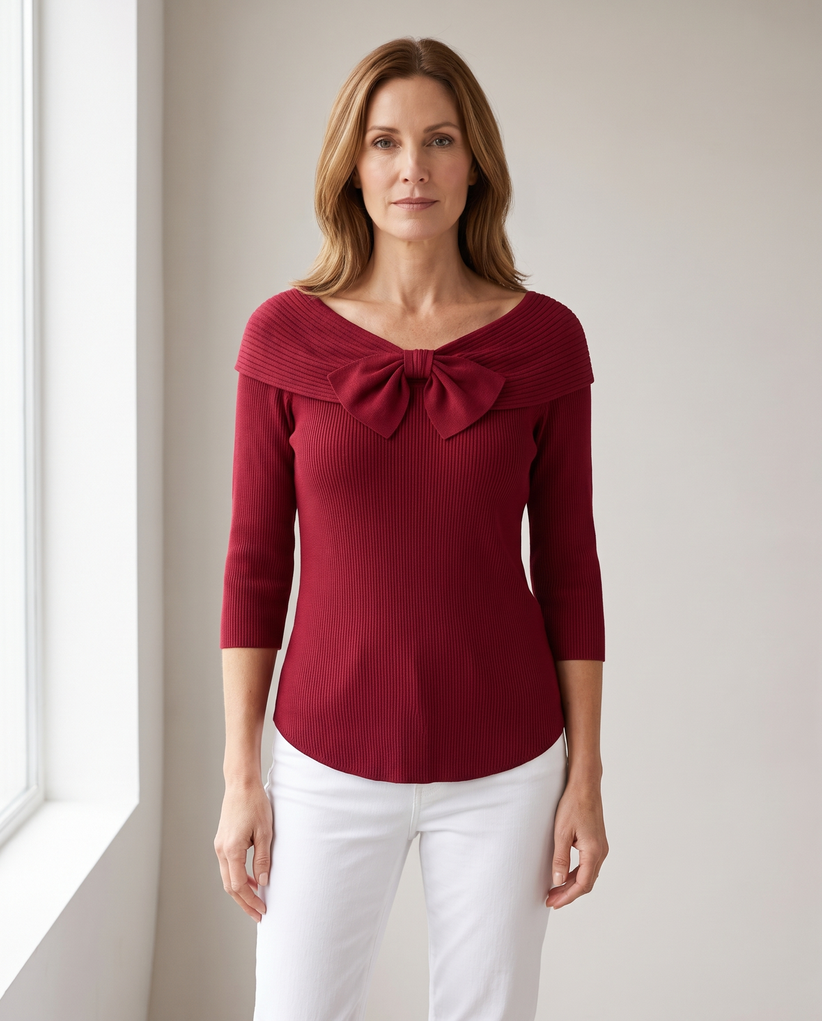 Neeko Bow Detail Sweater in Red