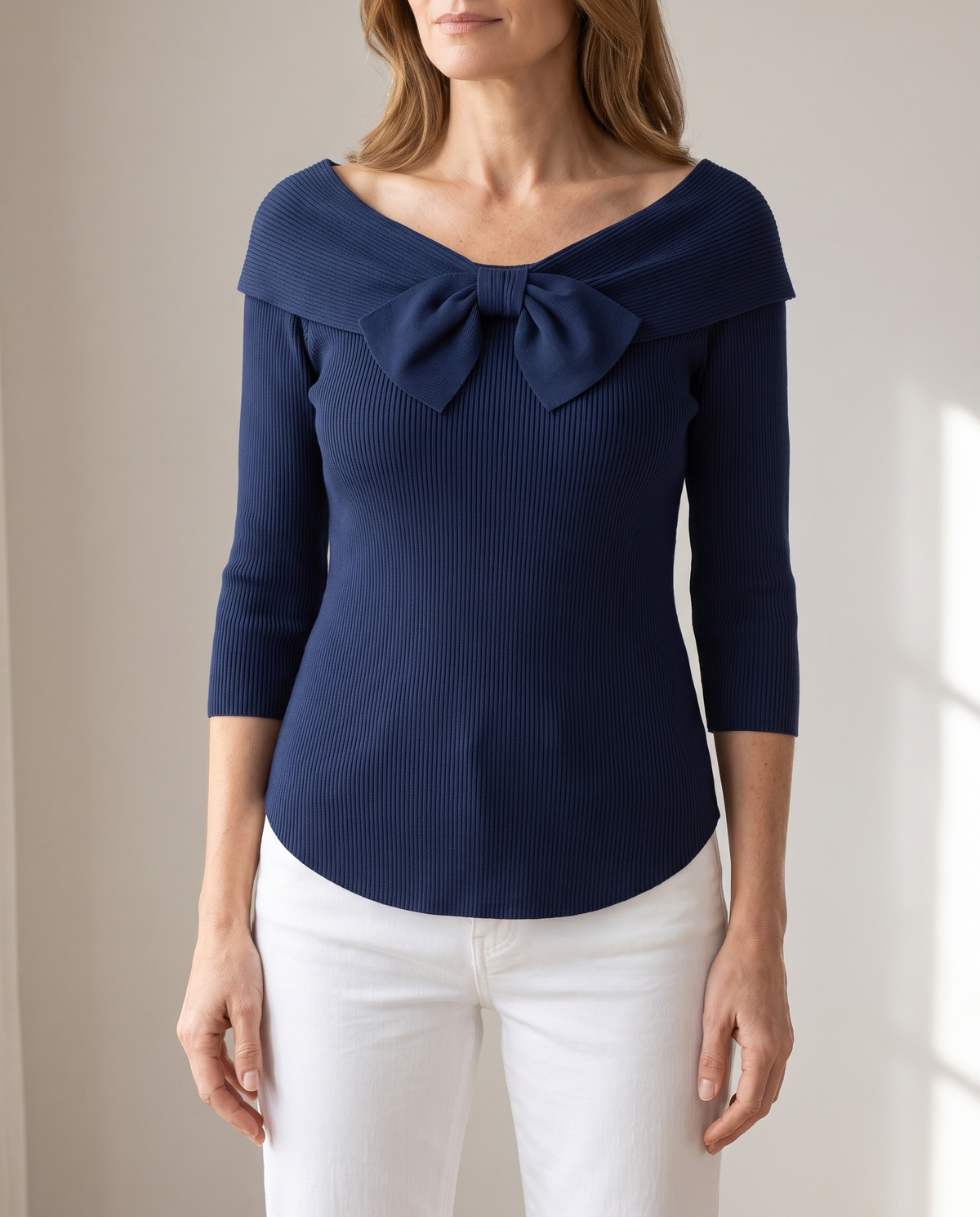 Neeko Bow Detail Sweater in Dark Blue