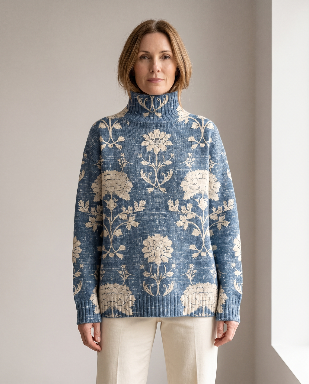Centenia Turtleneck Sweater – blue floral print