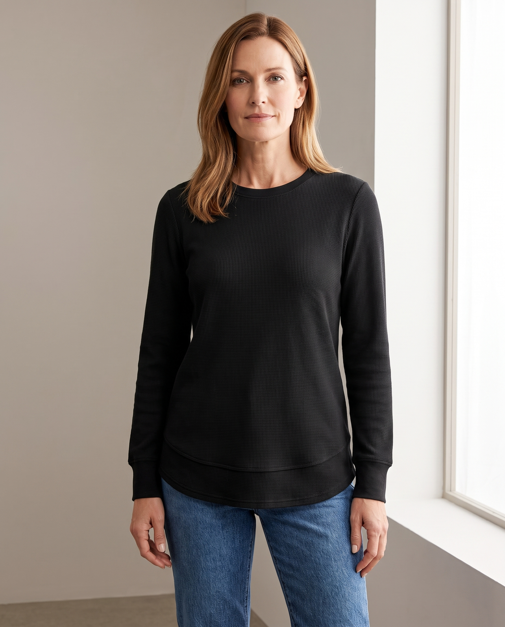 Nadyalyn Long-Sleeve Top in Black